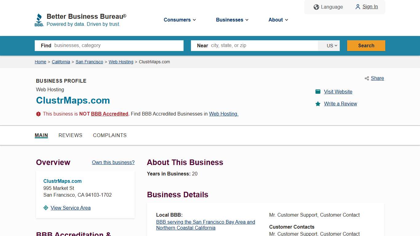 ClustrMaps.com BBB Business Profile Better Business Bureau