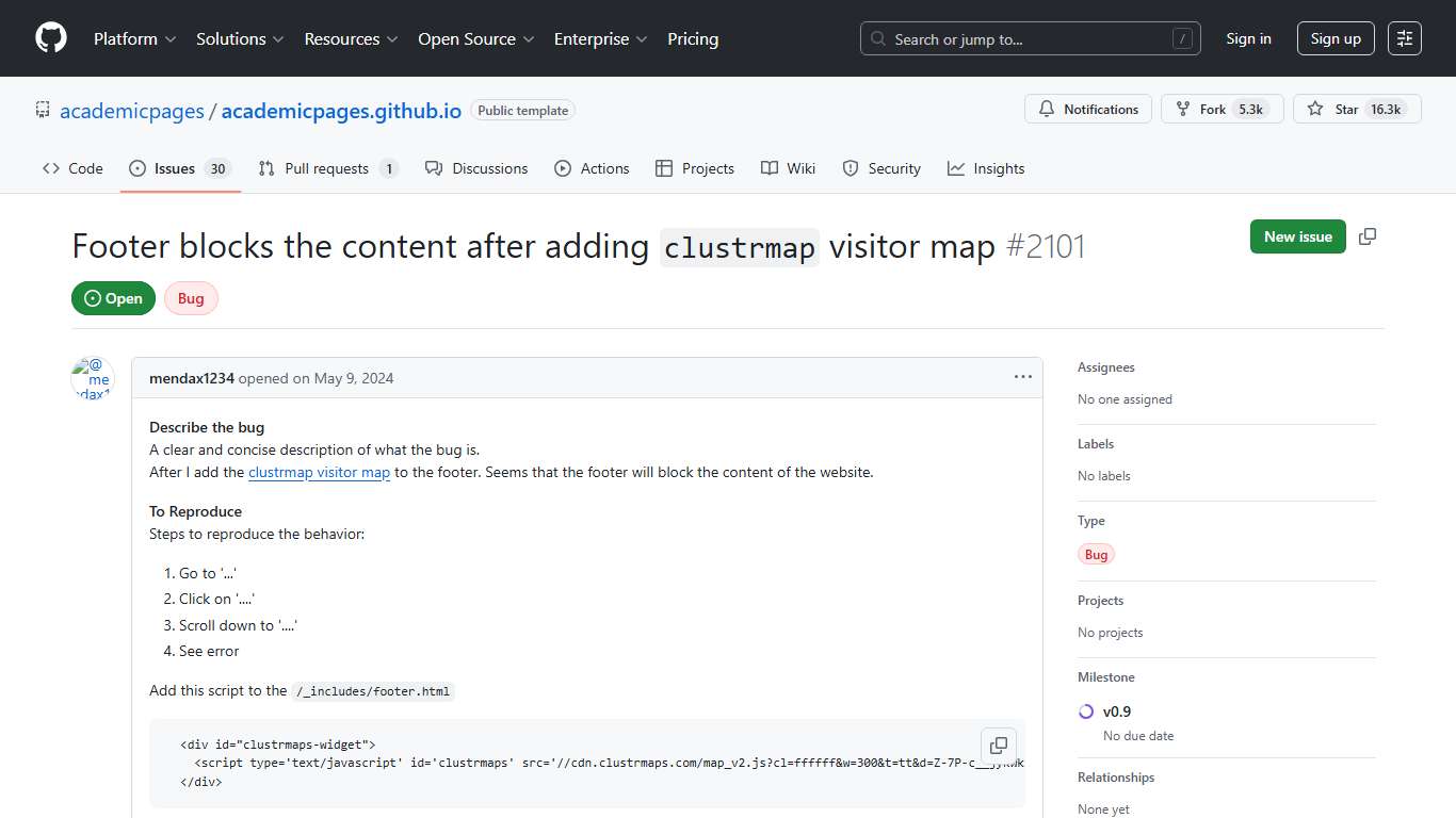 Footer blocks the content after adding `clustrmap` visitor map · Issue #2101 · academicpages/academicpages.github.io